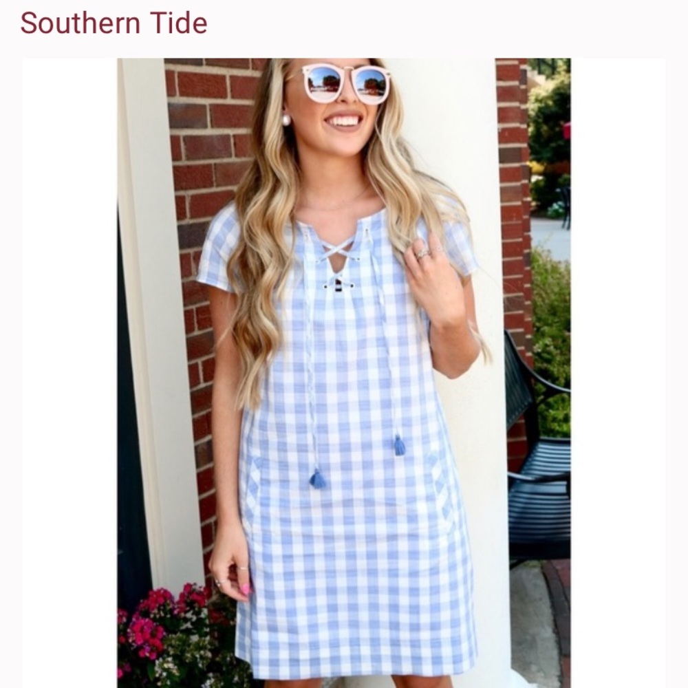 NWT Southern Tide McKenna Chartres Seersucker Blue White Check Women’s Dress